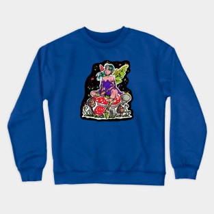 Colorful Fairy Sitting on Mushrooms Crewneck Sweatshirt